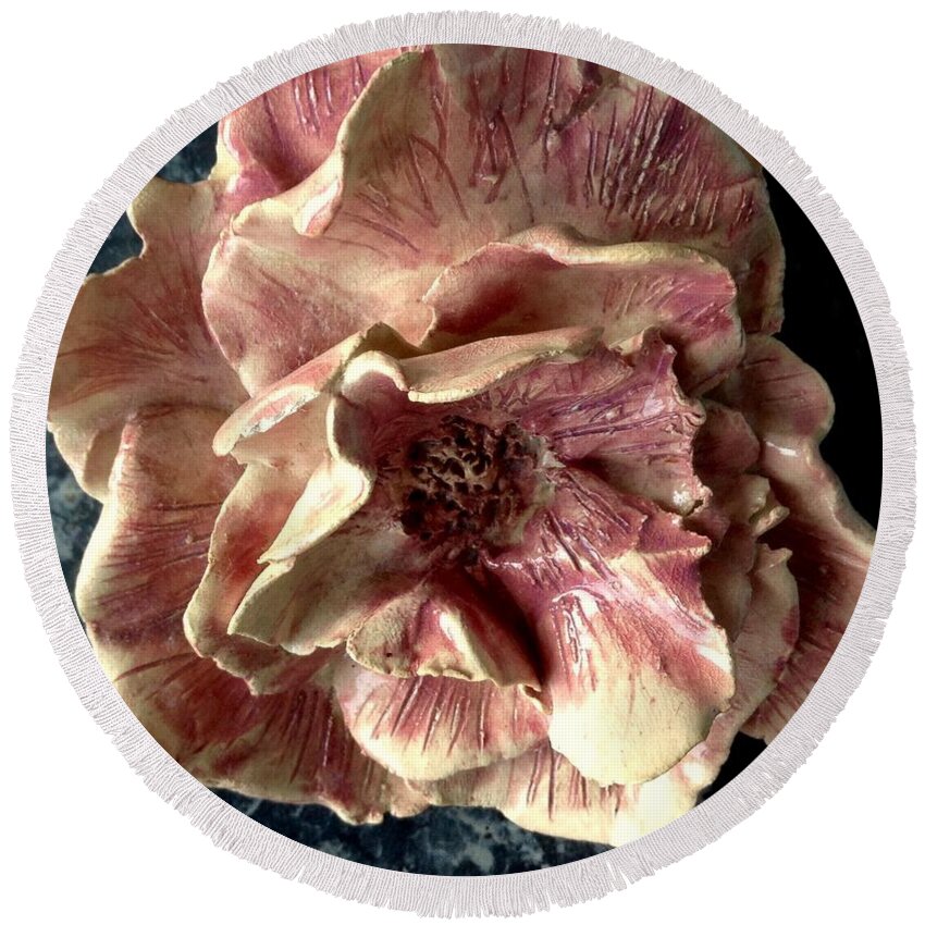 Small Rose Round Beach Towel featuring the sculpture Impressionists Rose 3 by Joan-Violet Stretch