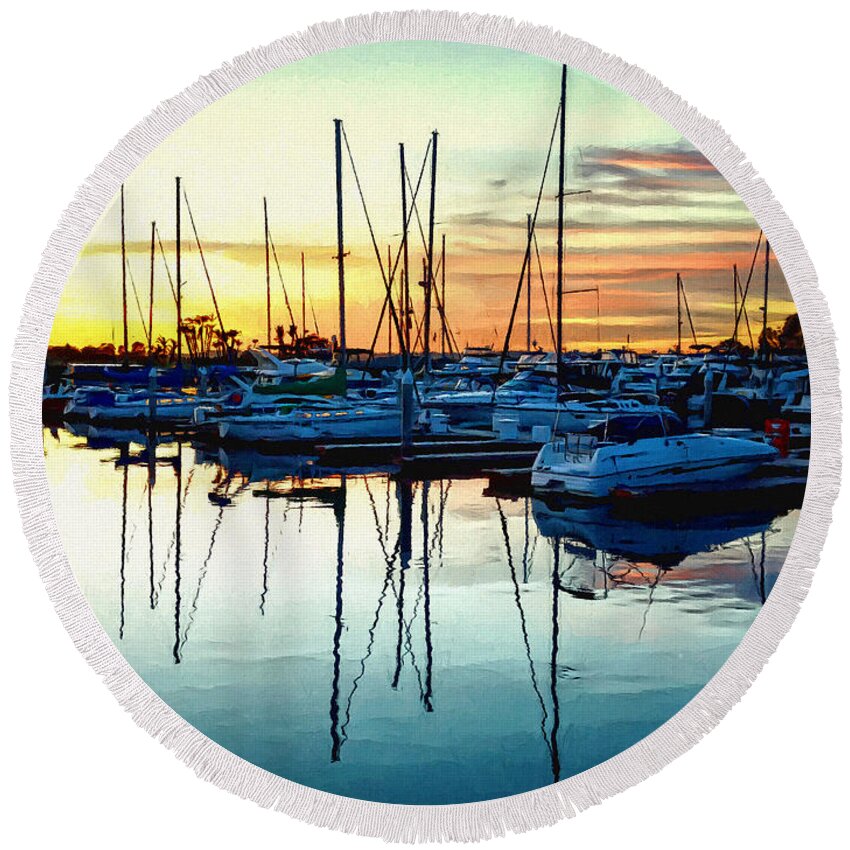 San Diego Round Beach Towel featuring the photograph Impressions Of A San Diego Marina by Glenn McCarthy Art and Photography