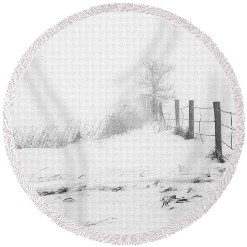 Landscape Round Beach Towel featuring the photograph In Defense of Snow by Julie Lueders 