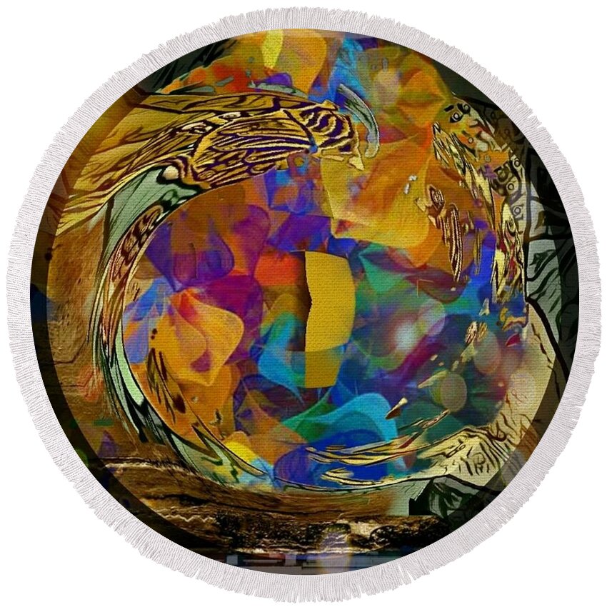 Abstract Round Beach Towel featuring the digital art Night Flight #2 by Kathie Chicoine