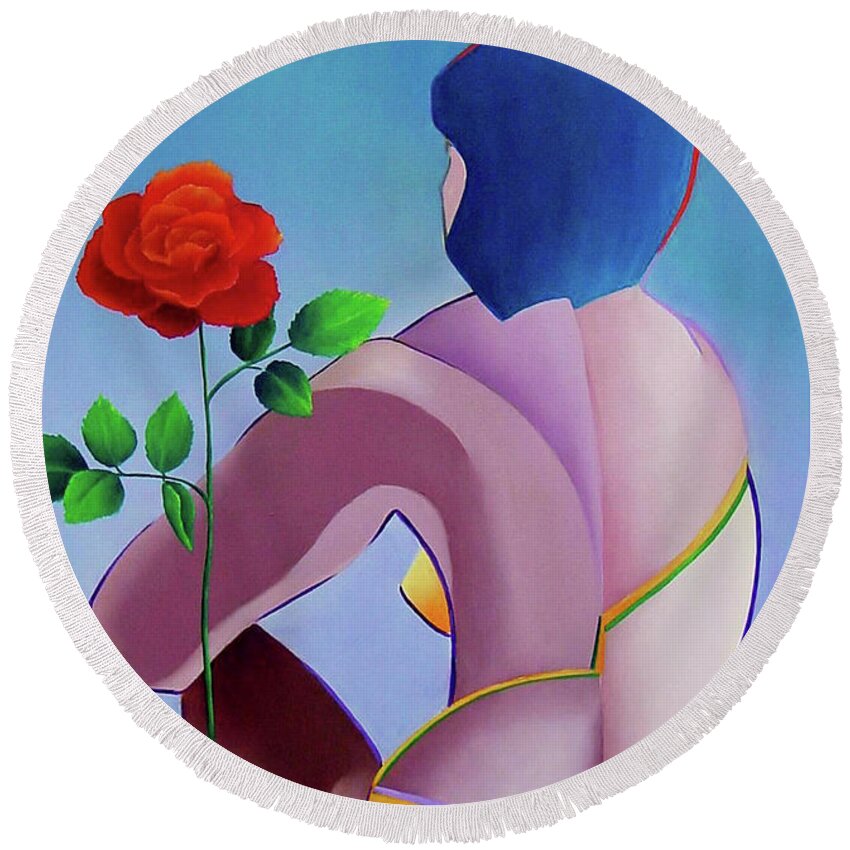 Figurative Round Beach Towel featuring the painting In Full Bloom by Karin Eisermann