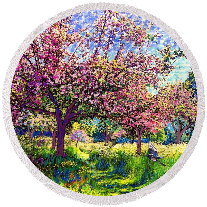 Floral Round Beach Towel featuring the painting In Love with Spring, Blossom Trees by Jane Small
