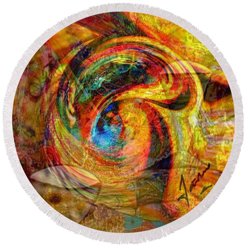  Round Beach Towel featuring the mixed media In Position by Fania Simon