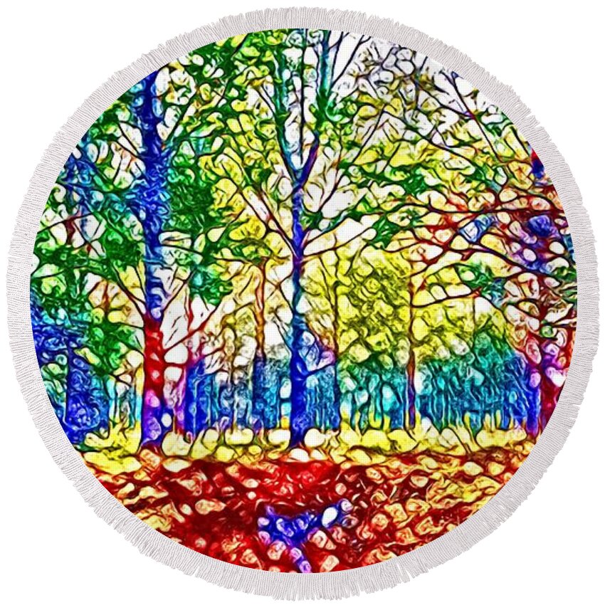 Digital Round Beach Towel featuring the digital art In Spite off the Trees by Laurie Williams