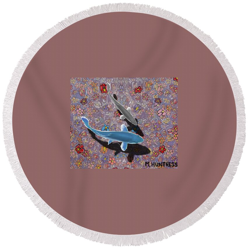 Water Round Beach Towel featuring the painting In The Bay by Mindy Huntress