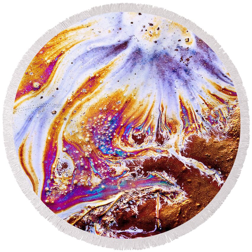 Oil Slick Round Beach Towel featuring the photograph In the Beginning... by Linda McRae