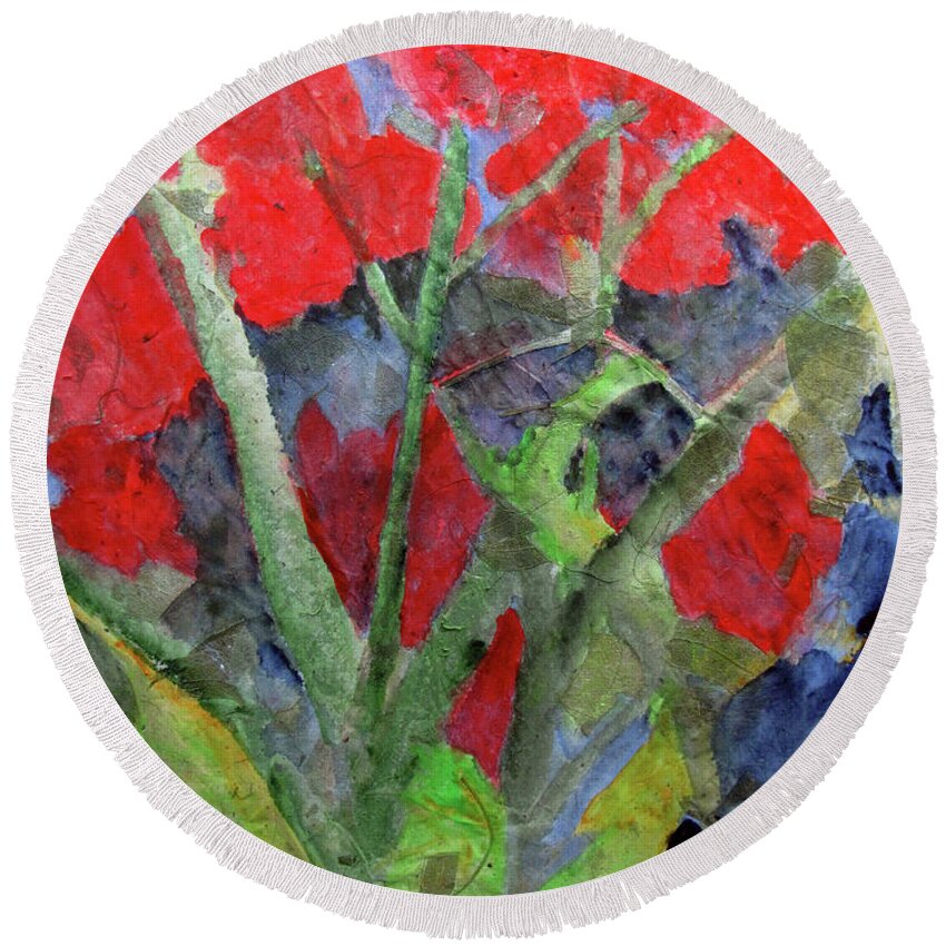 Garden Round Beach Towel featuring the painting In the Garden by Sandy McIntire