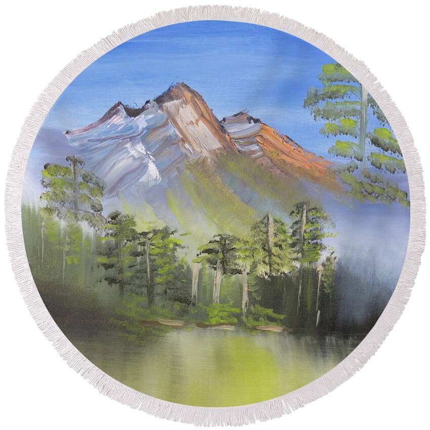 Mountains Round Beach Towel featuring the painting In the Mist by Meryl Goudey