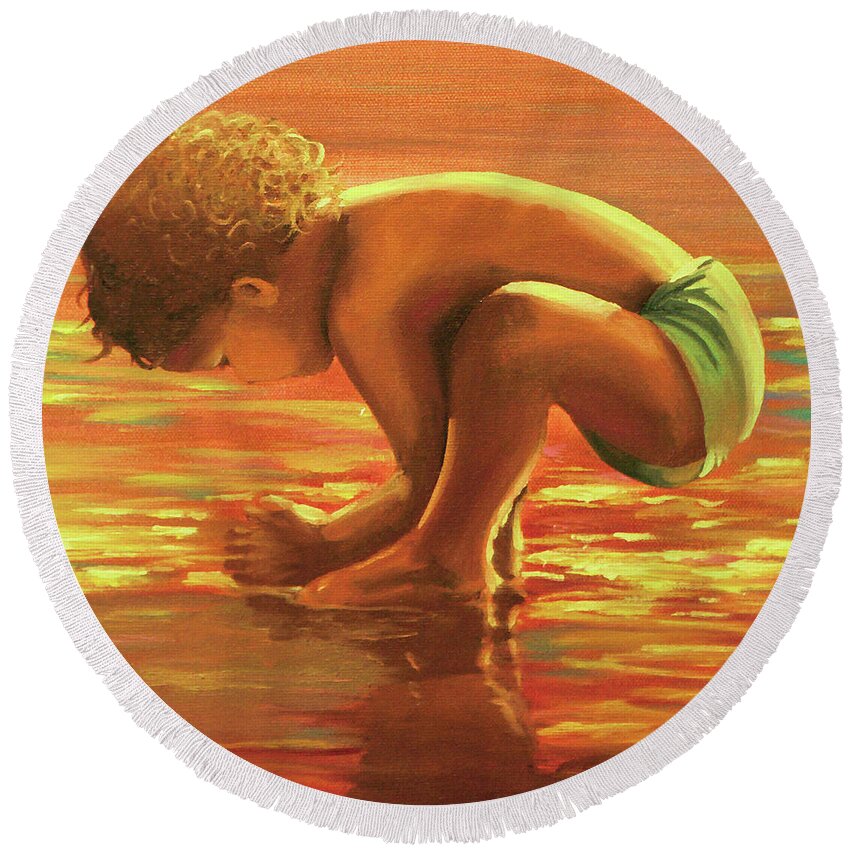 Child Round Beach Towel featuring the painting In the Moment by David Bader