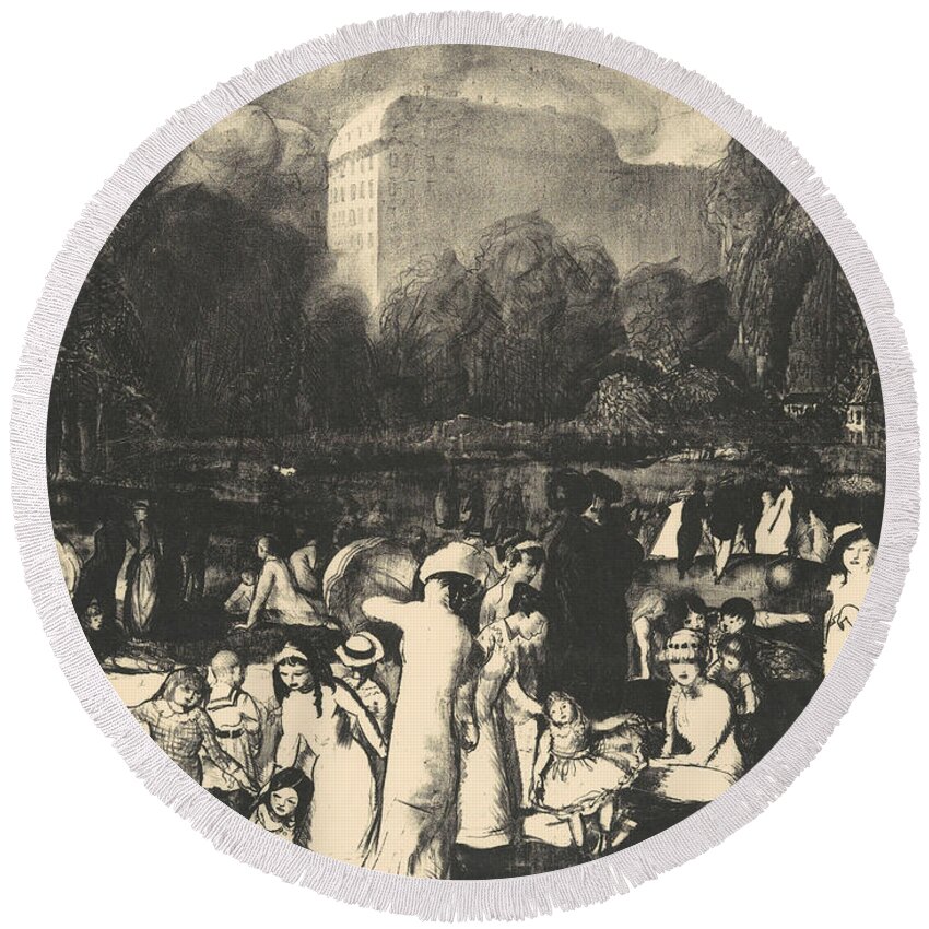 19th Century Art Round Beach Towel featuring the relief In the Park, Light by George Bellows