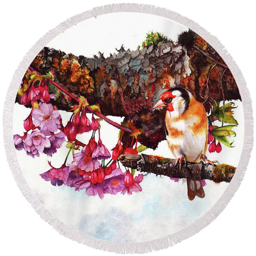 Goldfinch Round Beach Towel featuring the painting In The Pink 2 by Peter Williams