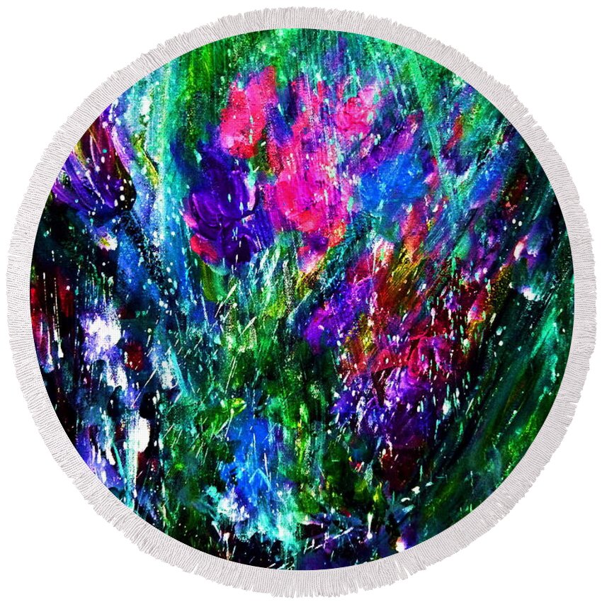  Round Beach Towel featuring the painting In the rain by Wanvisa Klawklean