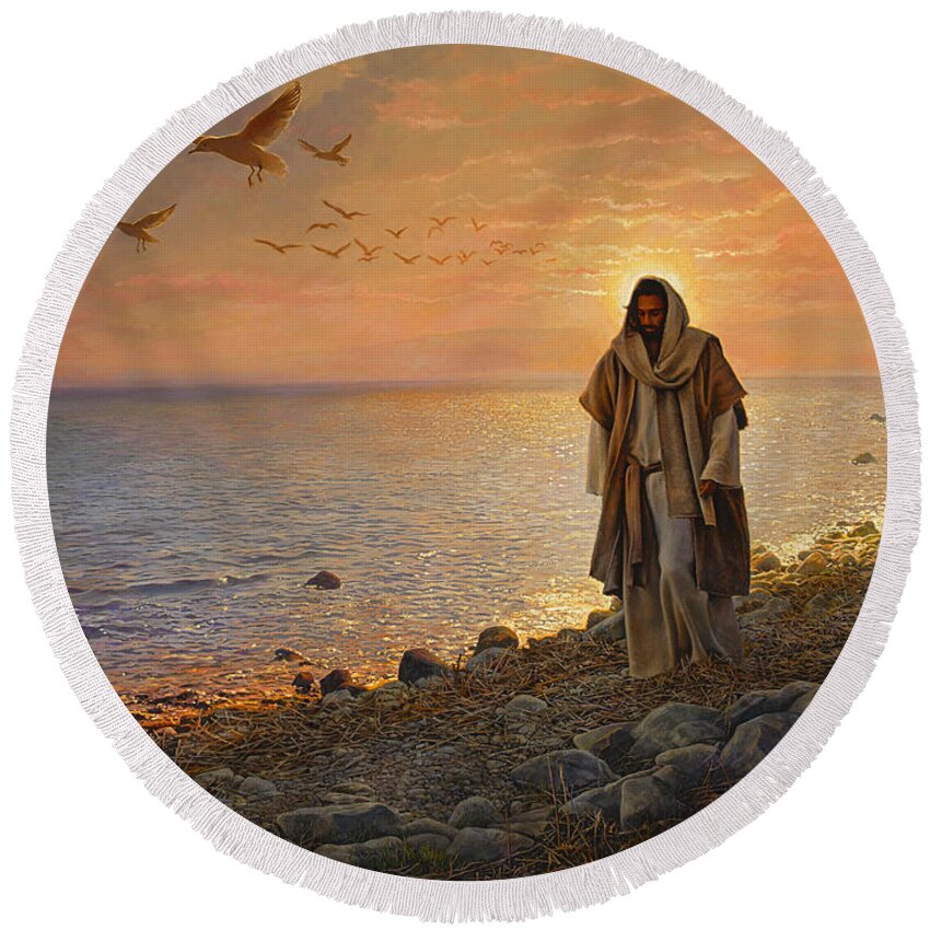 #faaAdWordsBest Round Beach Towel featuring the painting In the World Not of the World by Greg Olsen