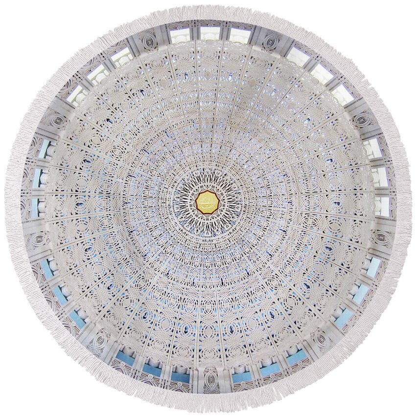 Ceiling Round Beach Towel featuring the photograph Incredible Ceiling of Bahai Temple by Martin Konopacki