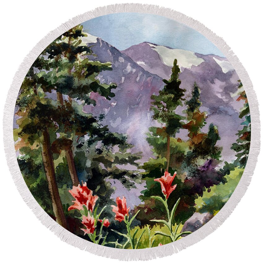 Colorado Art Round Beach Towel featuring the painting Indian Paintbrush by Anne Gifford