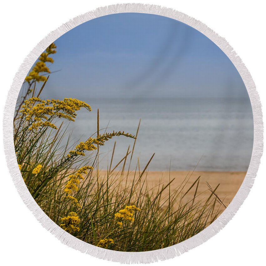 Beach Round Beach Towel featuring the photograph Indiana Dunes on Lake Michigan by Ron Pate