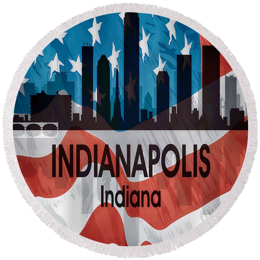 Indianapolis Round Beach Towel featuring the digital art Indianapolis IN American Flag Vertical by Angelina Tamez