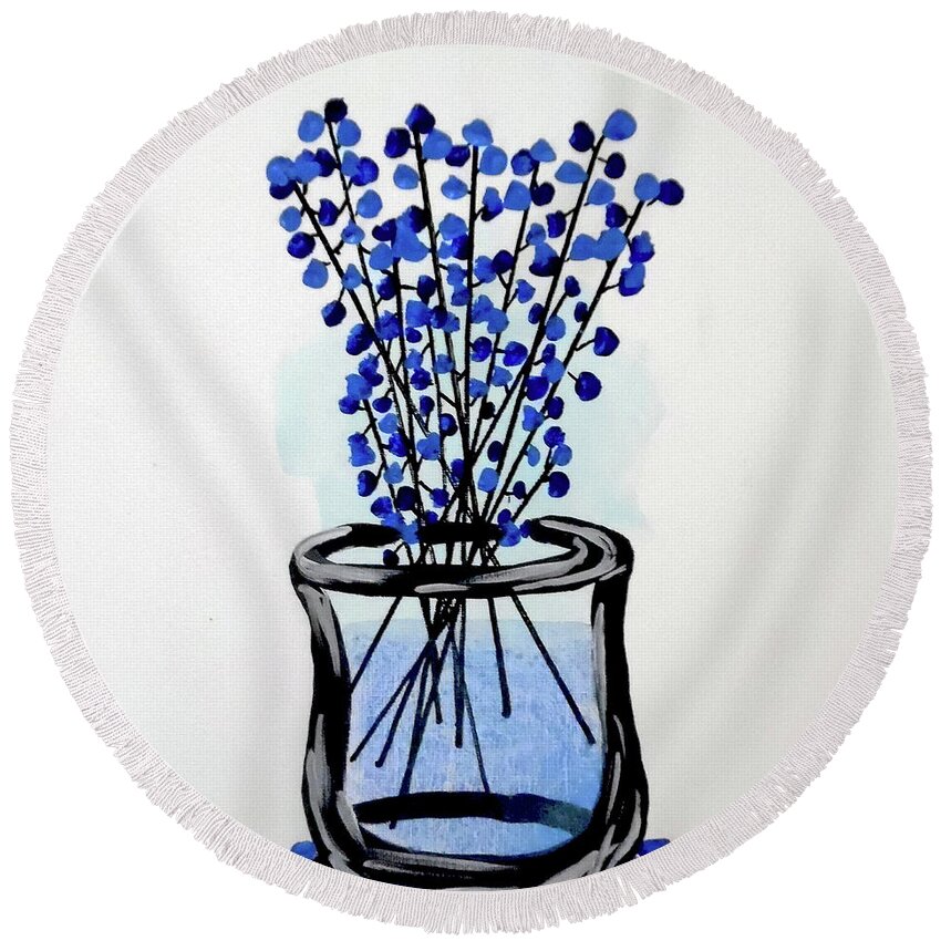 Vase Of Flowers Round Beach Towel featuring the painting Indigo Falls by Jilian Cramb - AMothersFineArt
