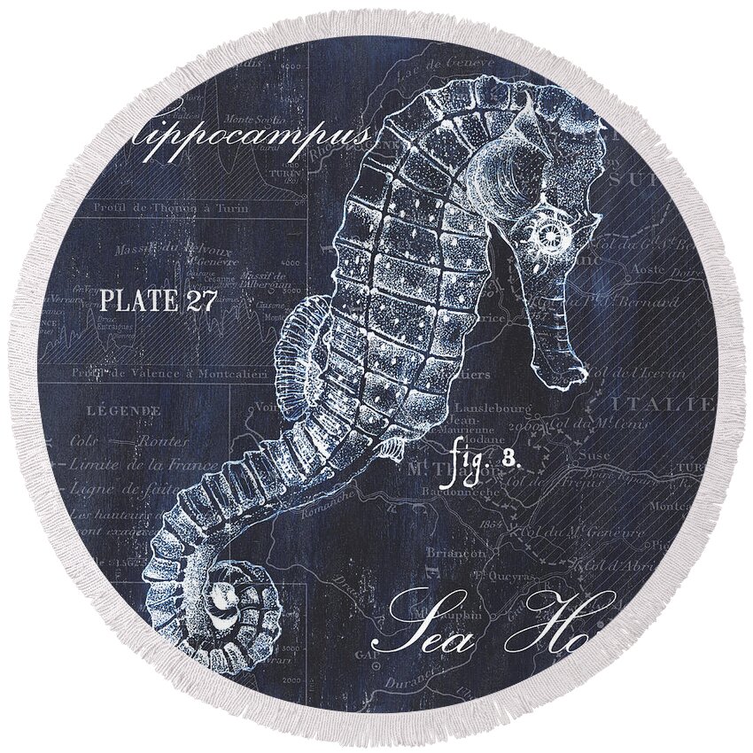 Seahorse Round Beach Towel featuring the painting Indigo Verde Mar 1 by Debbie DeWitt