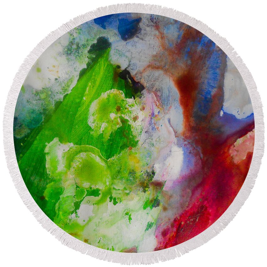 Abstract Round Beach Towel featuring the painting Industrial Rain by Elle Justine