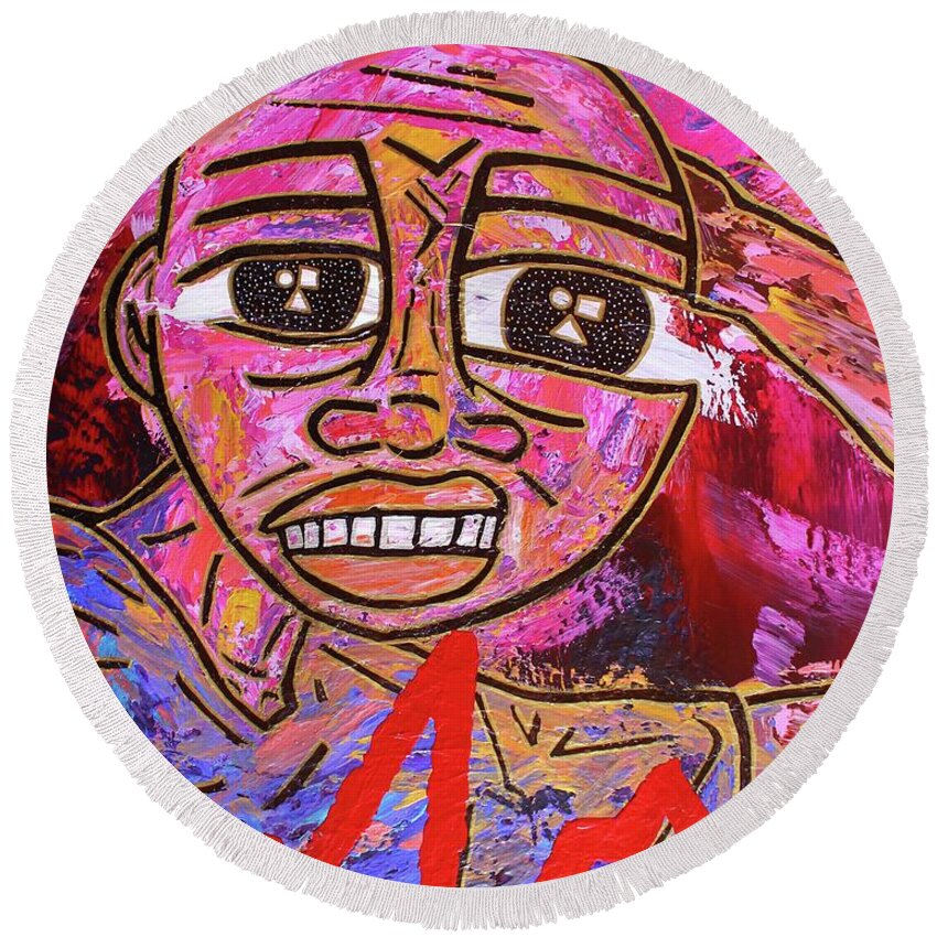 Acrylic Round Beach Towel featuring the painting Infatuated Freddy by Odalo Wasikhongo