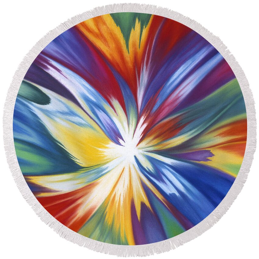 Abstract Round Beach Towel featuring the painting Infinite Life Force by Lucy Arnold