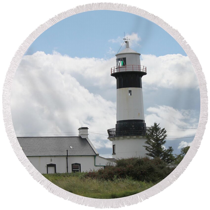 Lighthouse Round Beach Towel featuring the photograph Inishowen Lighthouse by John Moyer