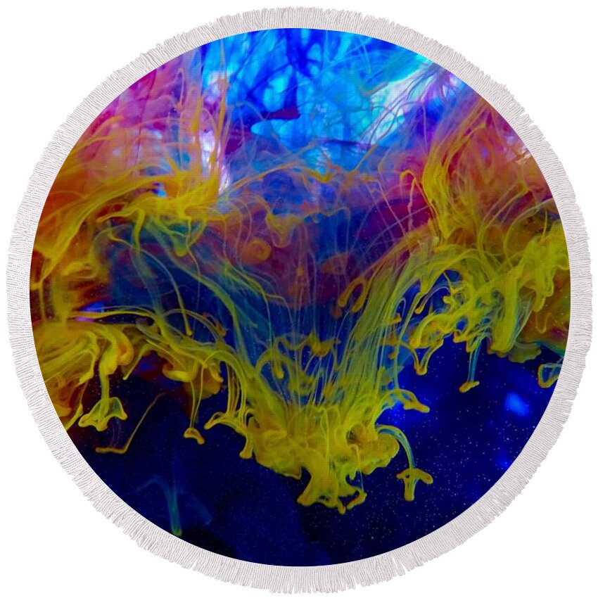 Ink Round Beach Towel featuring the photograph Ink explosion 9 by Lilia D