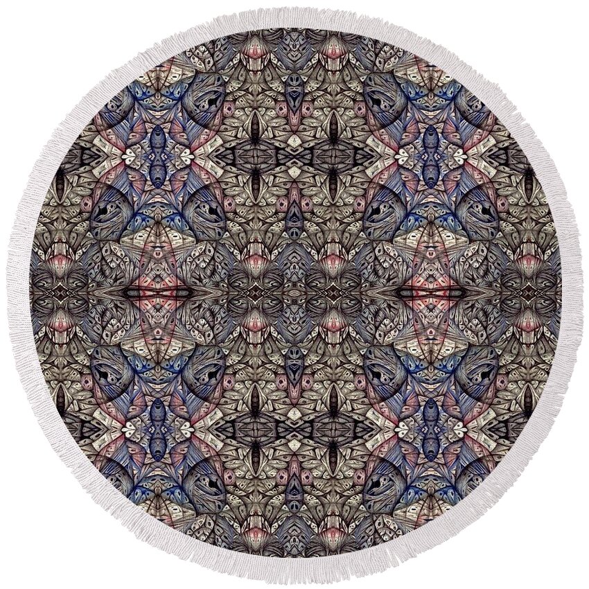 Digitally Altered Ballpoint Drawings Round Beach Towel featuring the digital art From One Many Untitled One by Jack Dillhunt