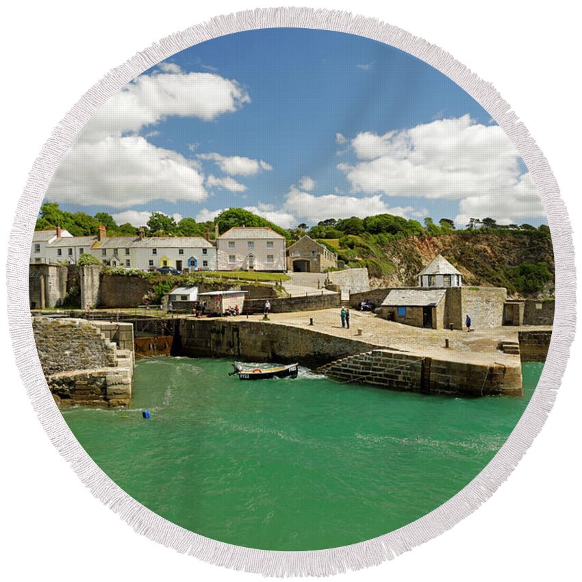 Britain Round Beach Towel featuring the photograph Inner Harbour Entrance - Charlestown by Rod Johnson