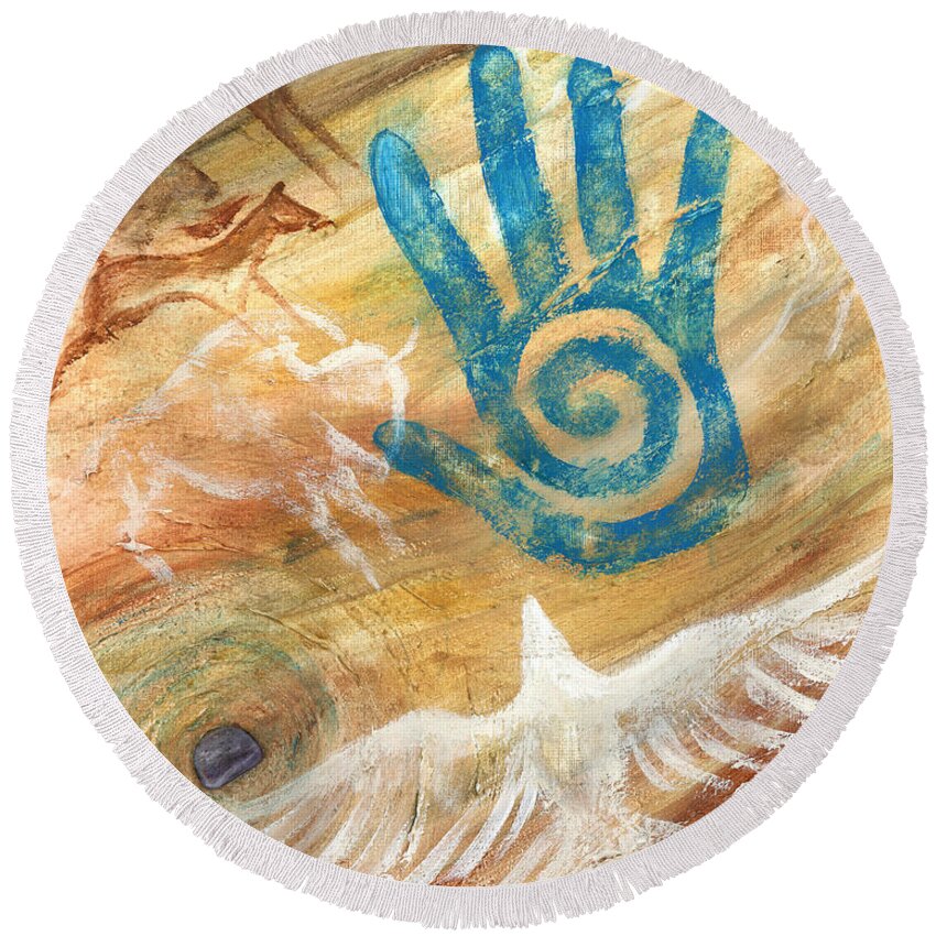 Shaman Round Beach Towel featuring the painting Inner Journey by Brandy Woods