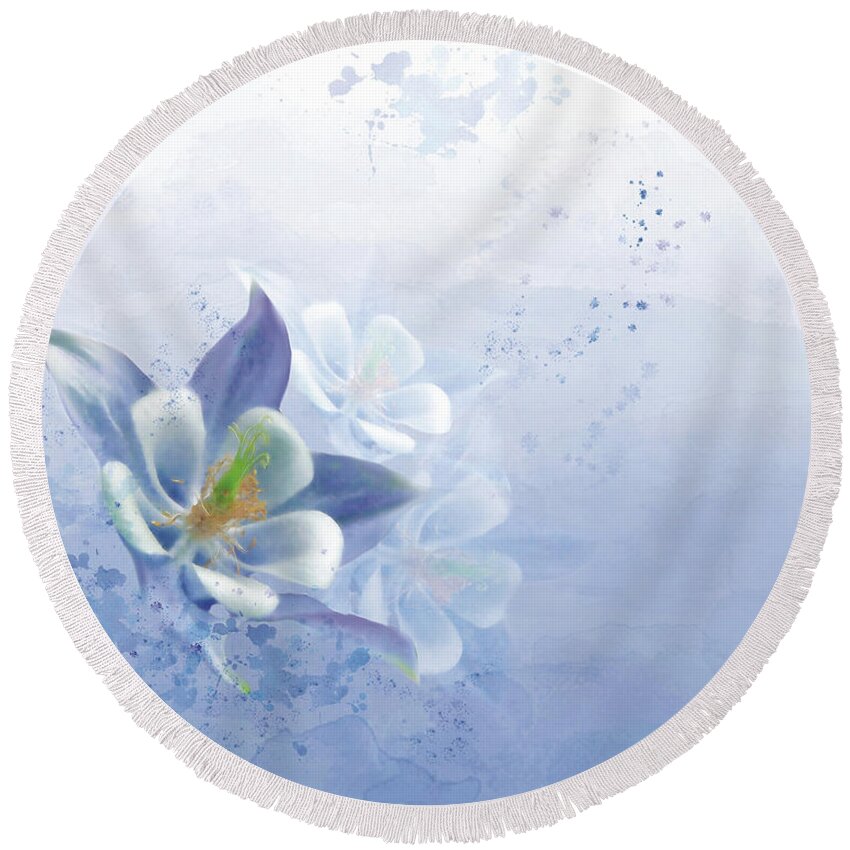 Columbine Flower Round Beach Towel featuring the painting Innocence by Colleen Taylor