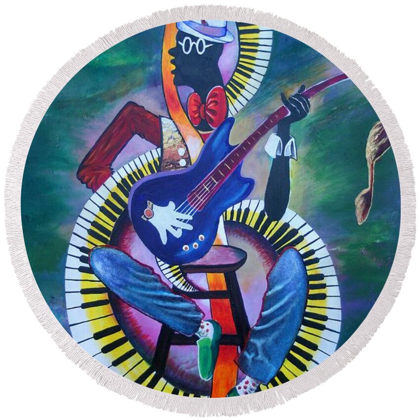 Music Round Beach Towel featuring the painting Inside my music II by Arthur Covington