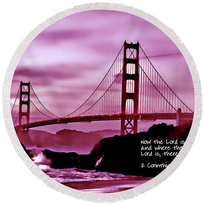  Golden Gate Bridge Round Beach Towel featuring the photograph Inspirational - Nightfall at the Golden Gate by Mark Madere