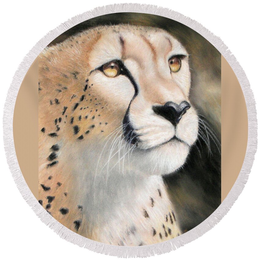 Cheetah Round Beach Towel featuring the painting Intensity - Cheetah by Linda Merchant