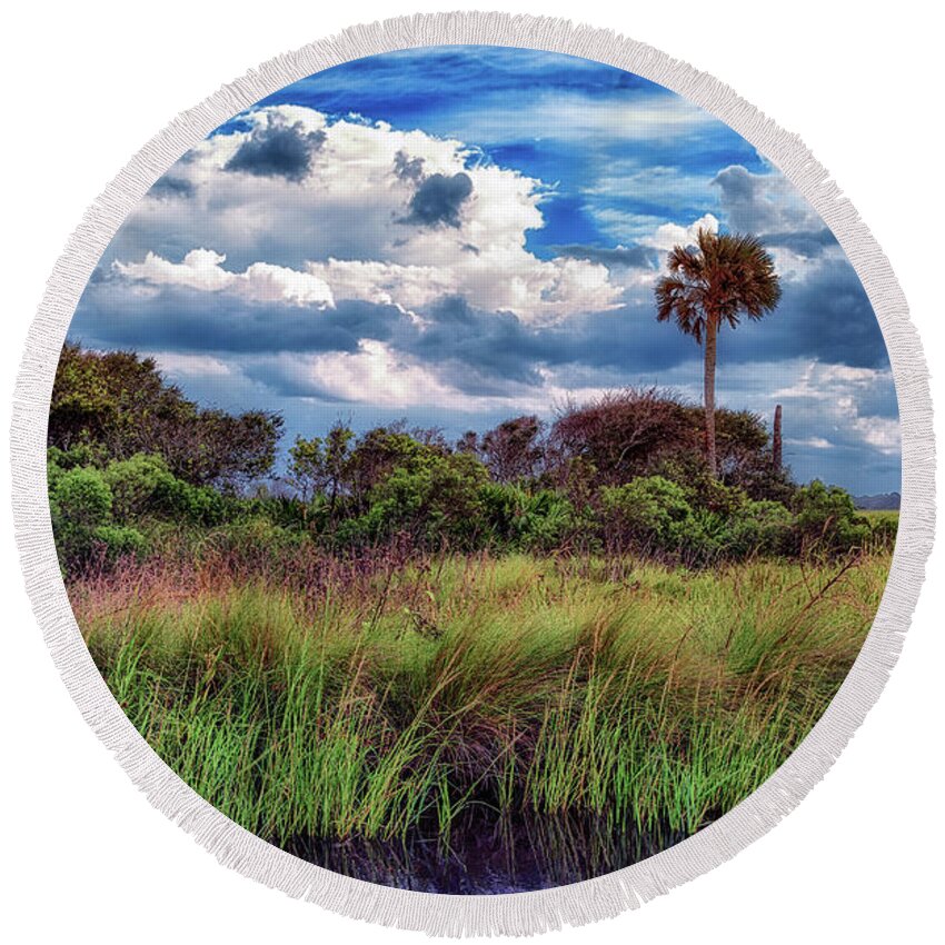 Clouds Round Beach Towel featuring the photograph Intracoastal Autumn by Joseph Desiderio