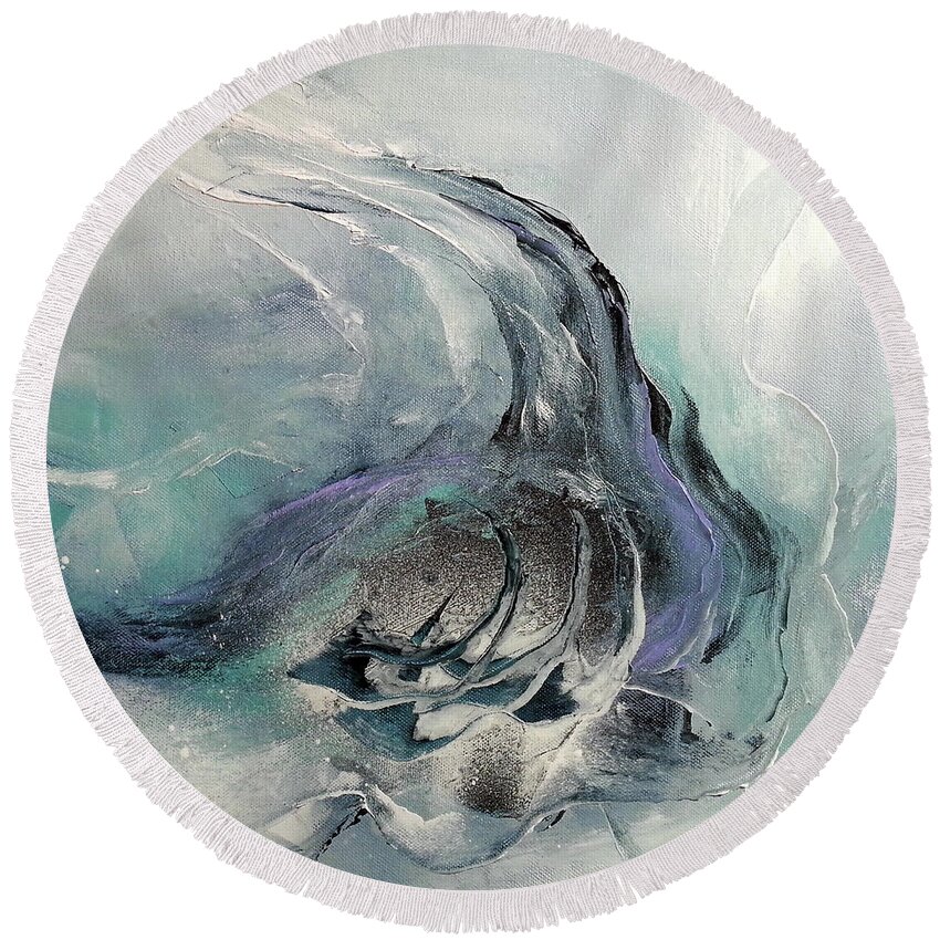 Abstract Round Beach Towel featuring the painting Sound of Waves by Florentina Maria Popescu