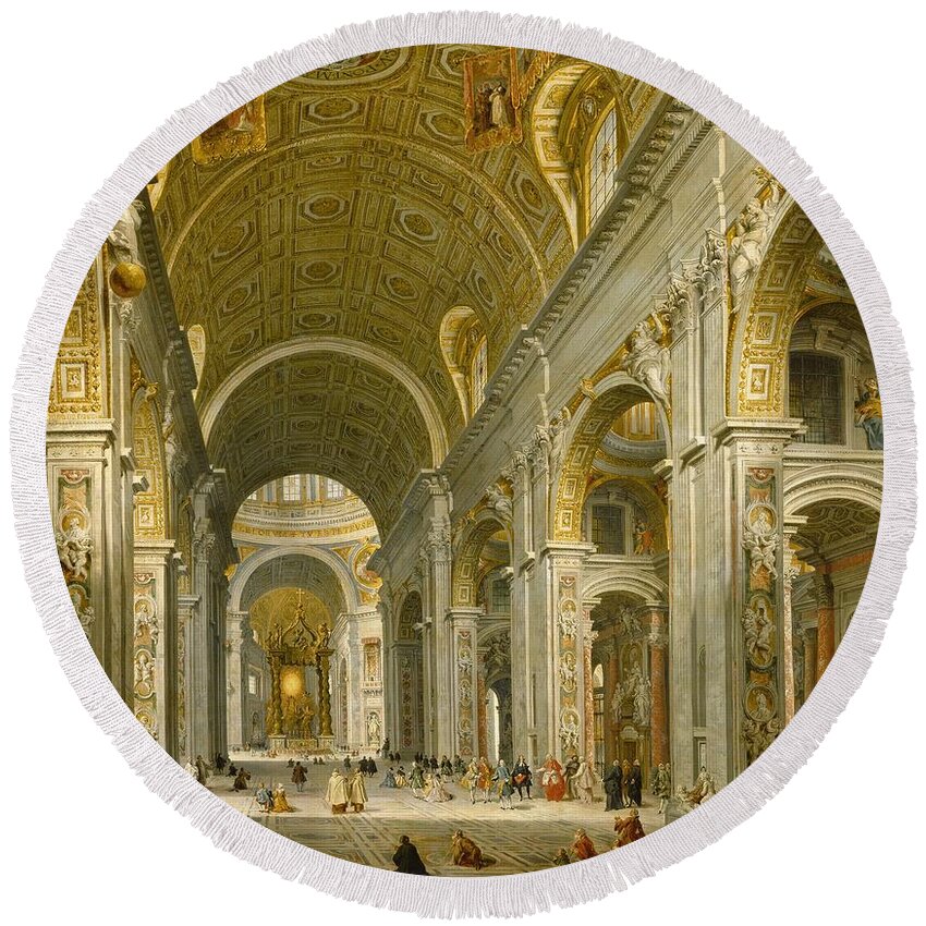 Interior Round Beach Towel featuring the painting Interior of St. Peter's - Rome by Giovanni Paolo Panini