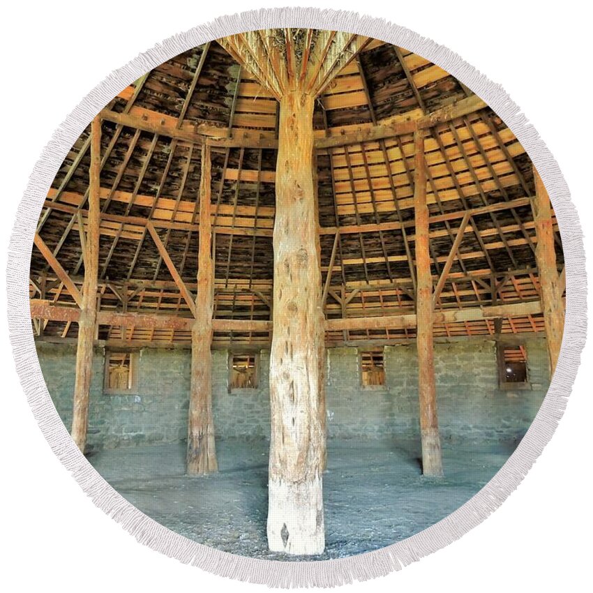 Peter French Round Barn Round Beach Towel featuring the photograph Interior Peter French Round Barn by Michele Penner