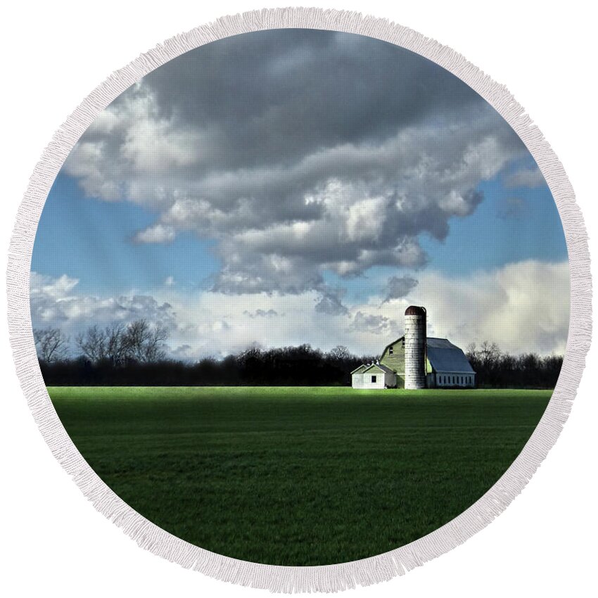 Farm Round Beach Towel featuring the photograph Interlude by Bob Geary