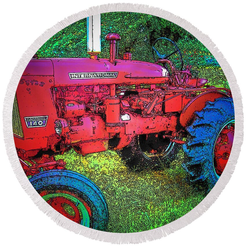 Tractor Round Beach Towel featuring the photograph International by Terry Anderson