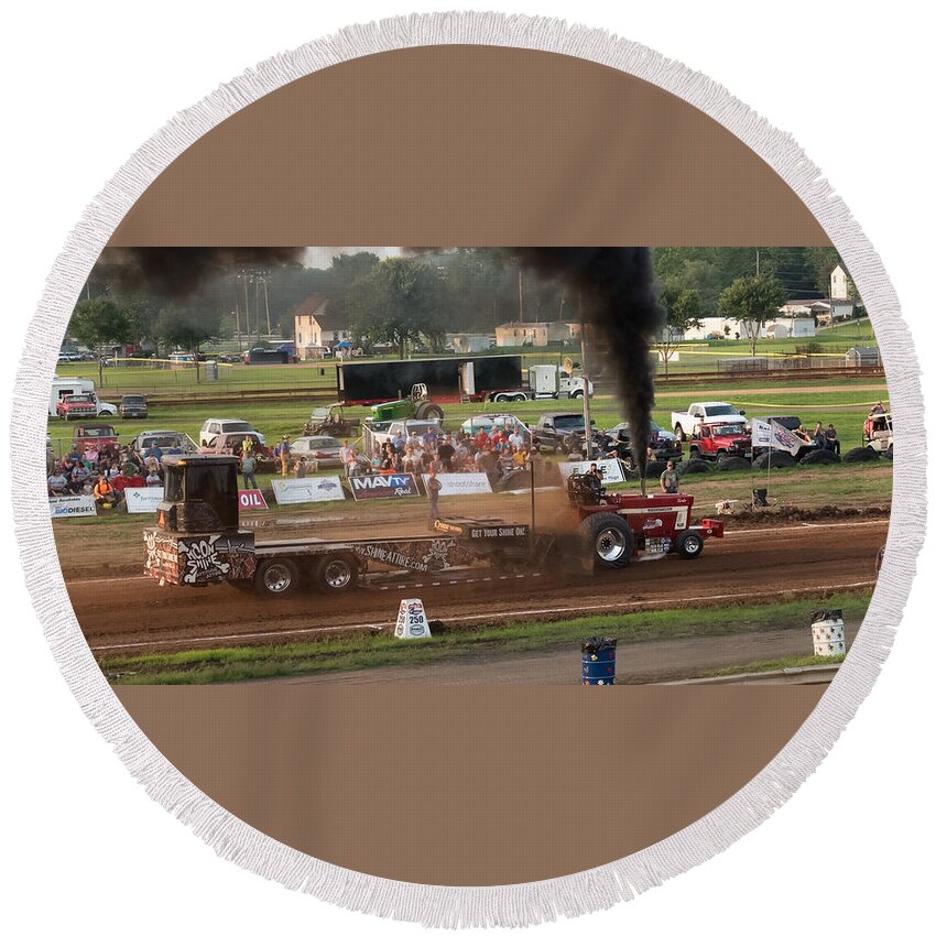 International Tractor Round Beach Towel featuring the photograph International Tractor Pull by Holden The Moment