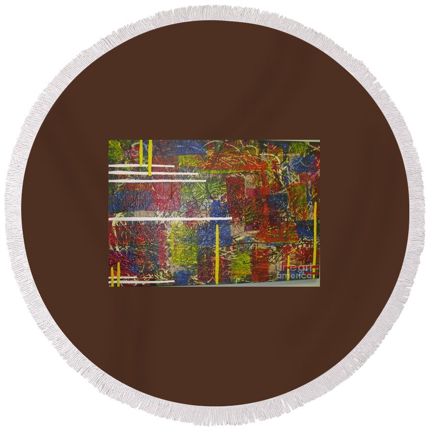 Metallic Round Beach Towel featuring the painting Intersecting by Jacqueline Athmann