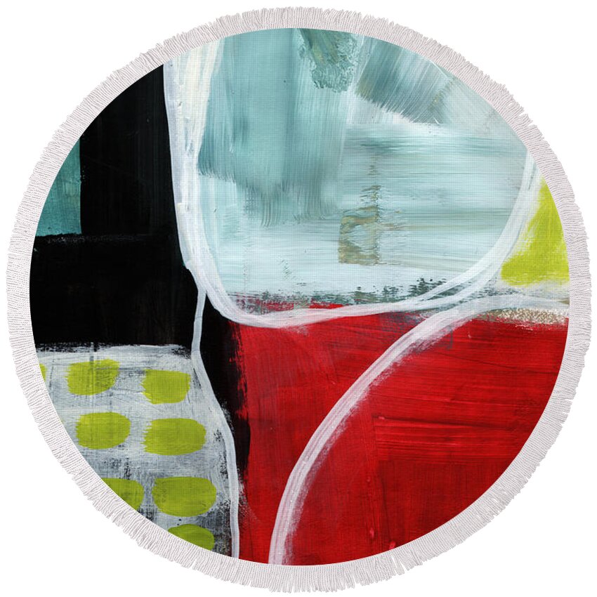 Abstract Round Beach Towel featuring the painting Intersection 37- Abstract Art by Linda Woods