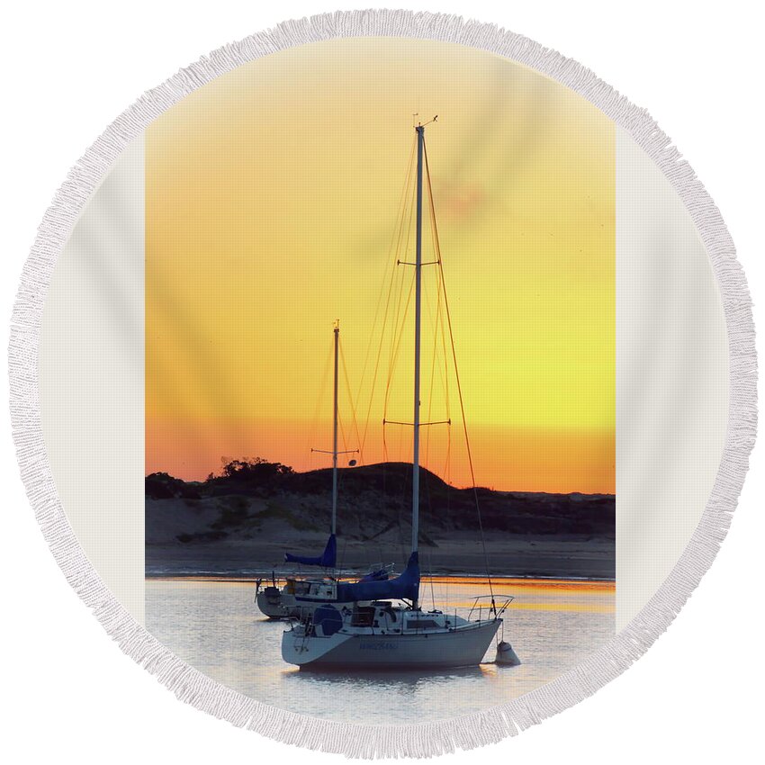 Sunset Round Beach Towel featuring the photograph Into A Dream by Christina Ochsner