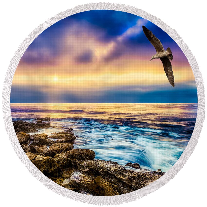 Cloudy Round Beach Towel featuring the photograph Into Mist and Light by Rikk Flohr