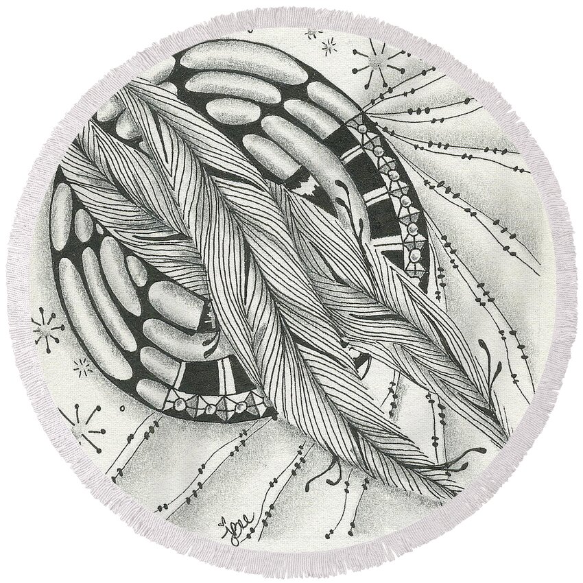 Zentangle Round Beach Towel featuring the drawing Into Orbit by Jan Steinle