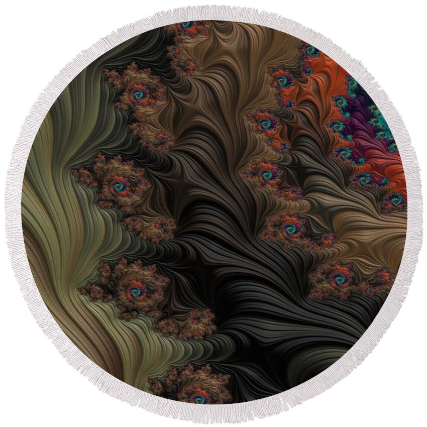 Fractal Art Round Beach Towel featuring the digital art Into the Deep Woods by Bonnie Bruno