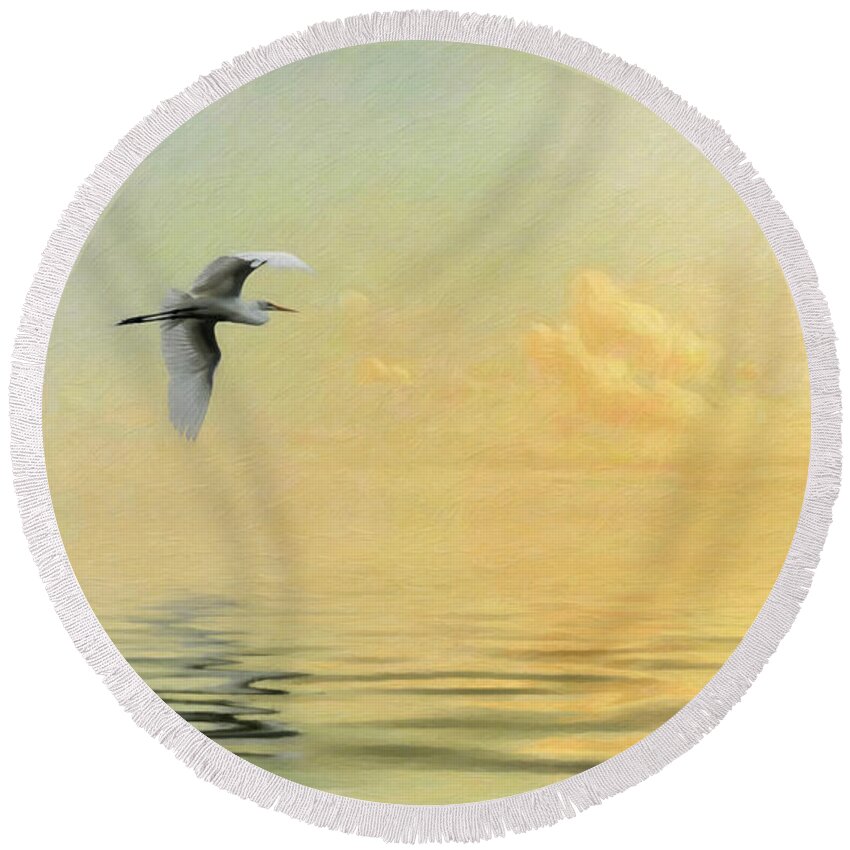 Into The Sunset Round Beach Towel featuring the photograph Into the Sunset by Priscilla Burgers