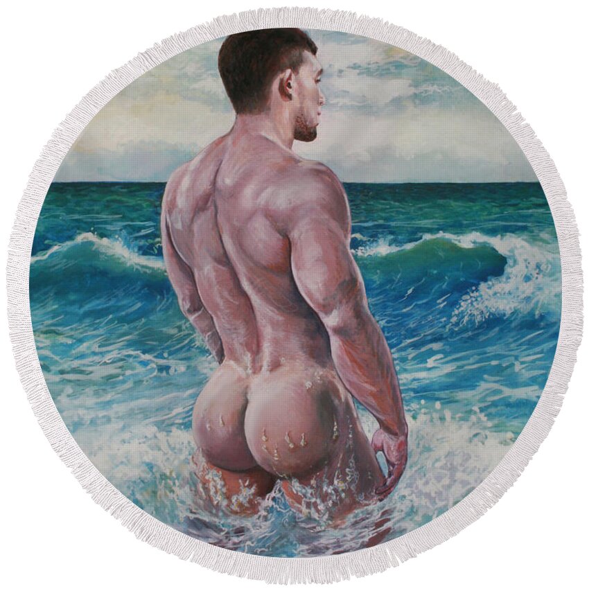Seascape Round Beach Towel featuring the painting Into The Waves by Marc DeBauch